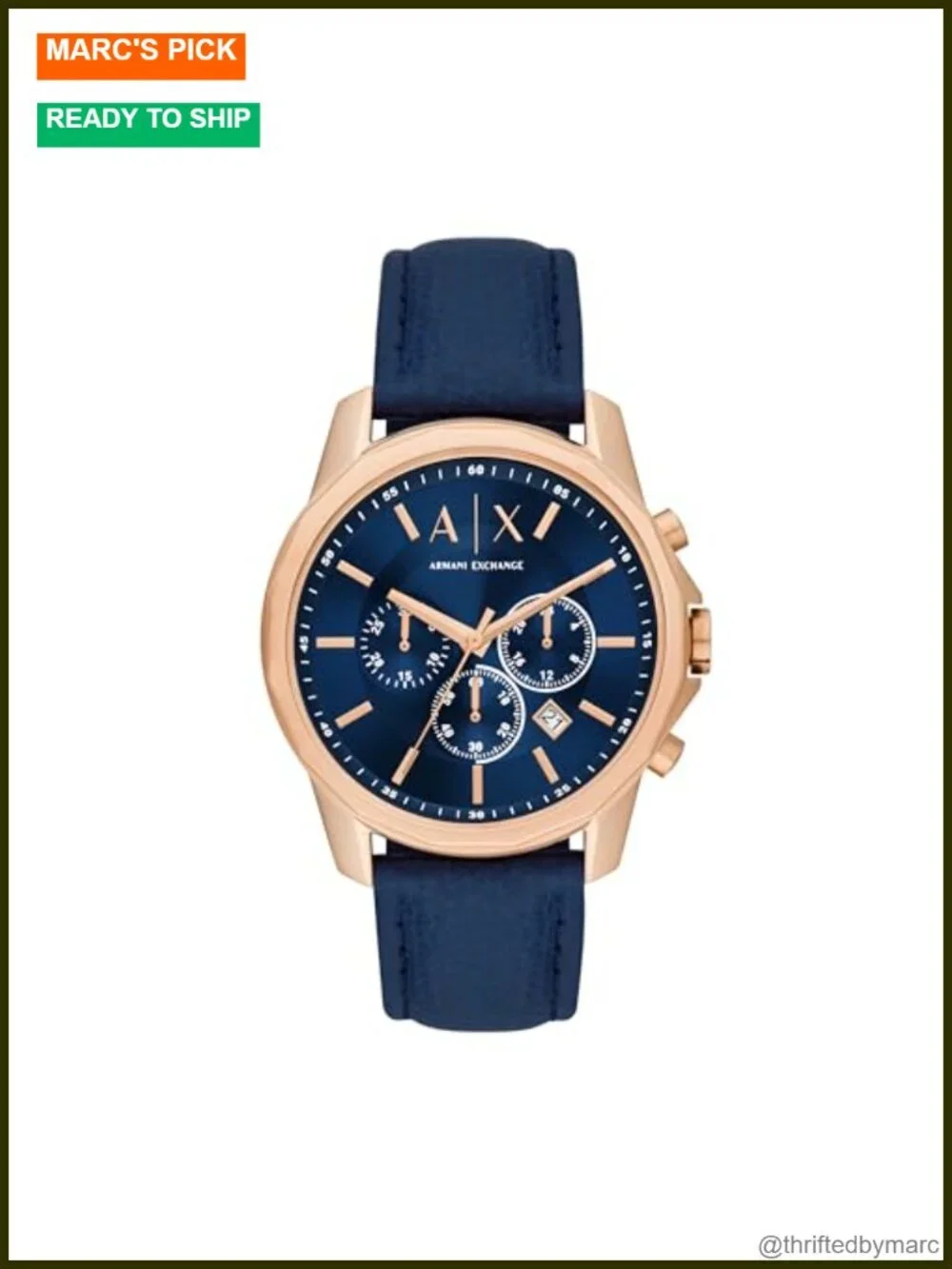 44mm Chronograph Analog Watch with Blue Leather Strap